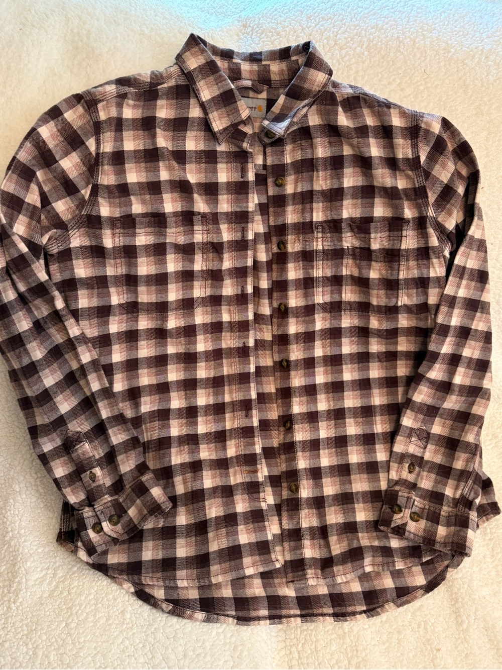 Carhartt Kids Plaid Button-Down Shirt in Brown and Cream